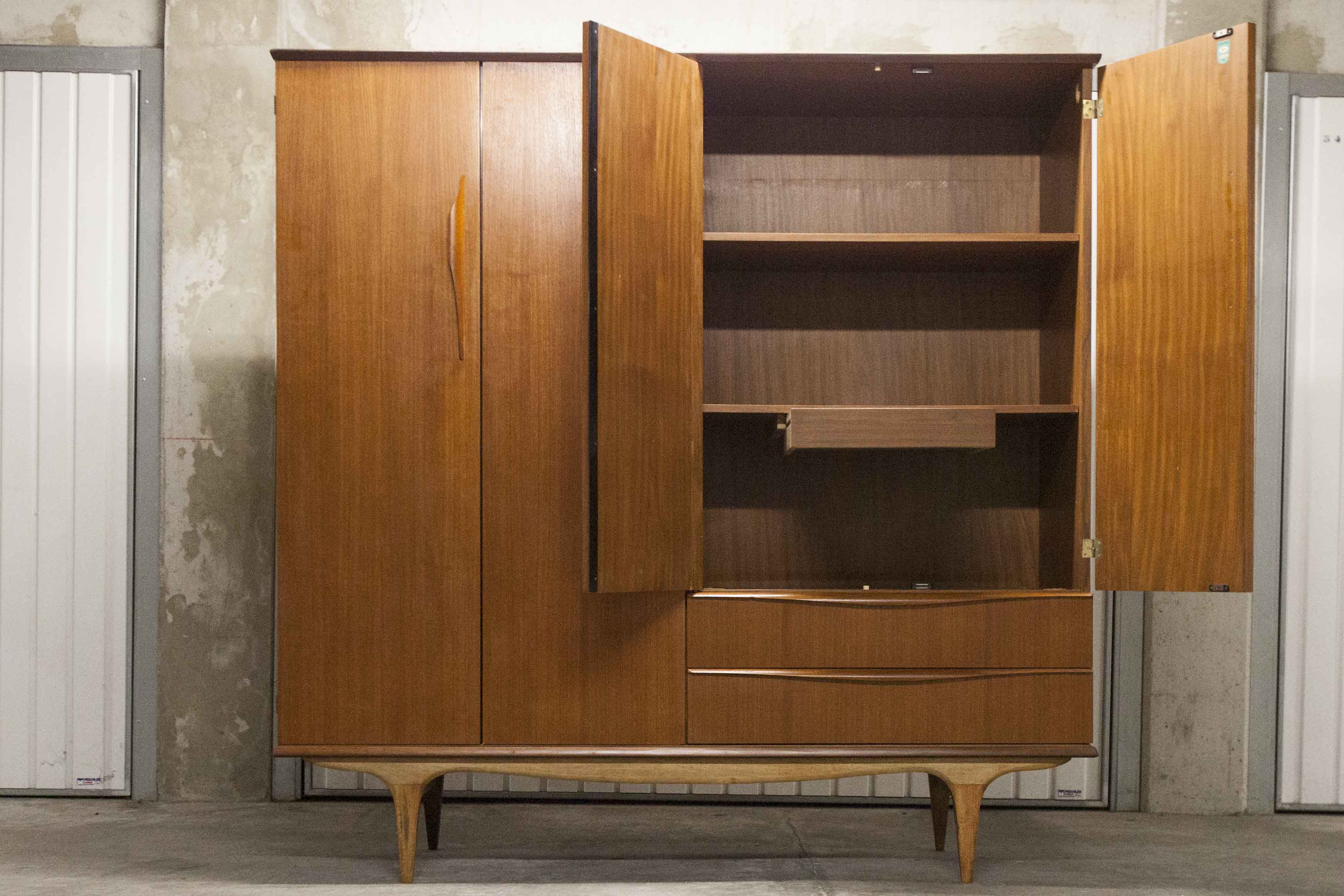 Scandinavian teak cabinet 1960 with mounting plan