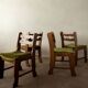Brutalist Oak Razorback Dining Chairs with Green Velvet, 1970s, Set of 4