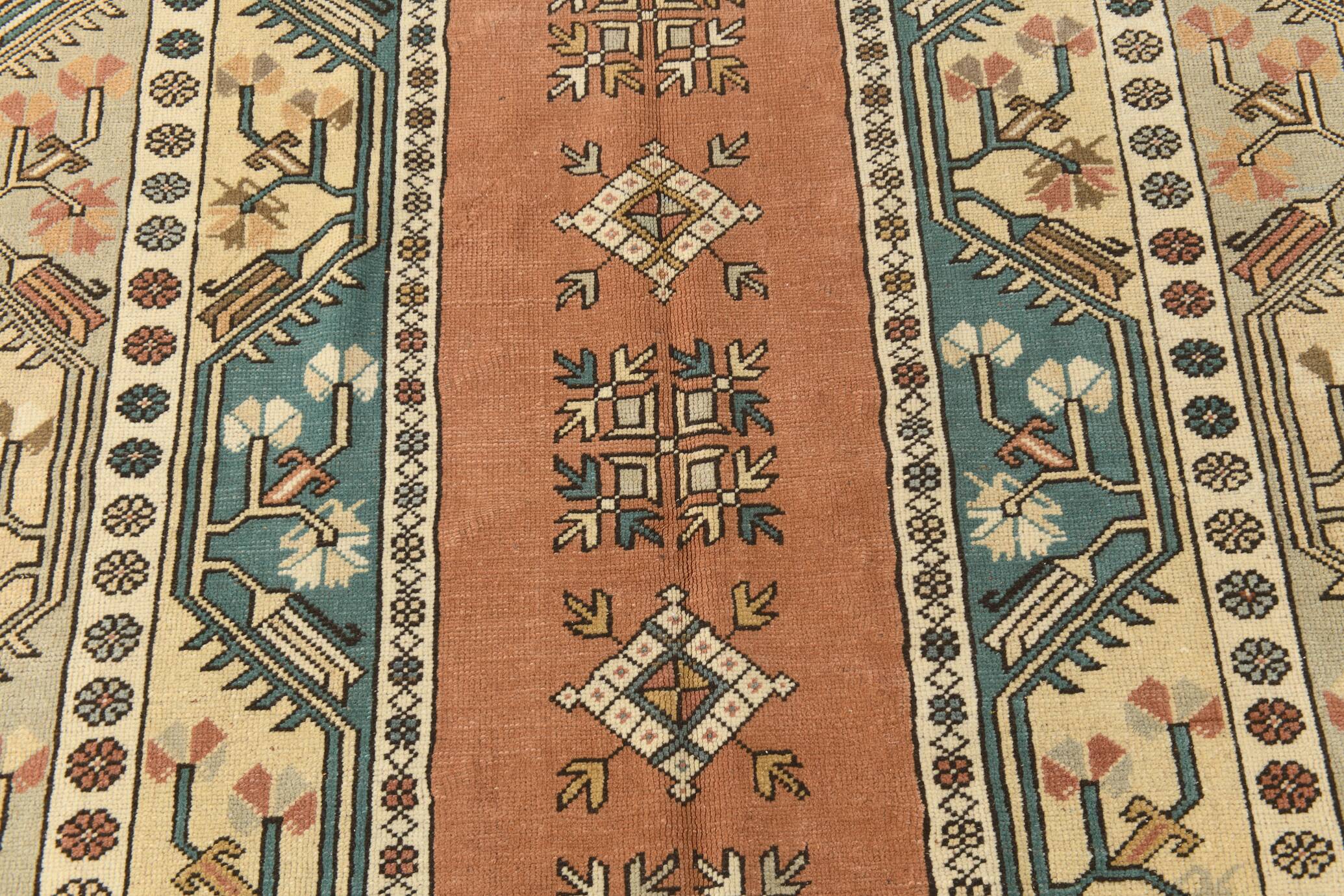 5x8 Shades Of Copper Green Vintage Oushak Rug, 146x227Cm SKU 24356