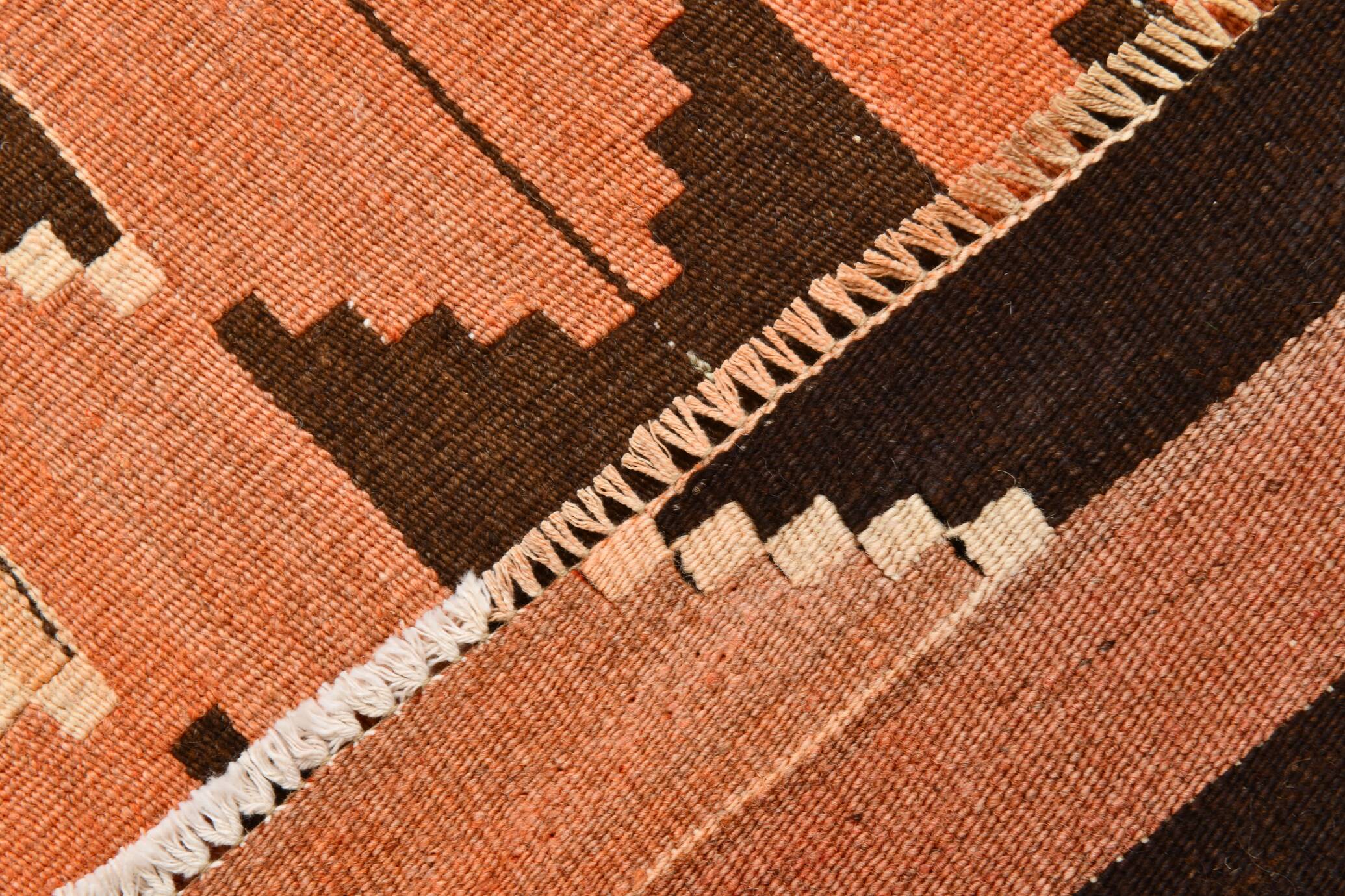 3x10 Orange  Brown Geometric Kilim Runner Rug, Handmade Wool Rug, 108x297Cm