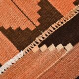 3x10 Orange  Brown Geometric Kilim Runner Rug, Handmade Wool Rug, 108x297Cm