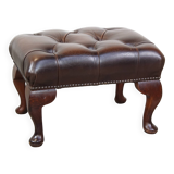 Dark brown cowhide leather Chesterfield ottoman