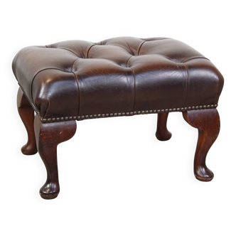 Pouf Chesterfield en cuir de vachette marron foncé