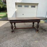 Antique table with 6 chairs and two armchairs in genuine leather