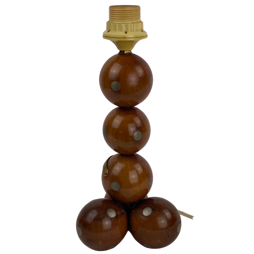 Dutch unique handcrafted wooden sphere ball table lamp, 1970s