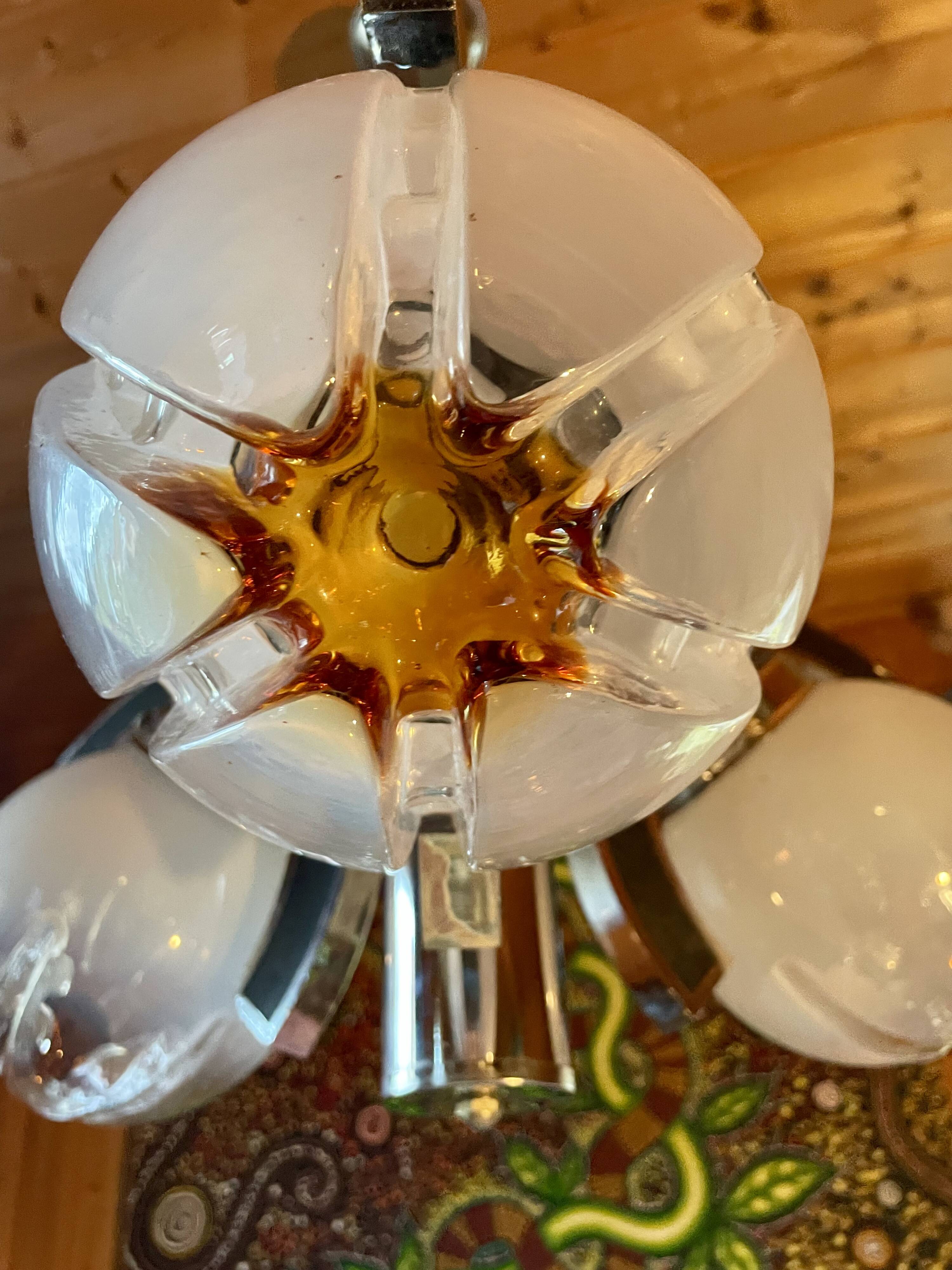 Chandelier, pendant light, vintage ceiling light, Space Age, Murano "Mazzega", 70s