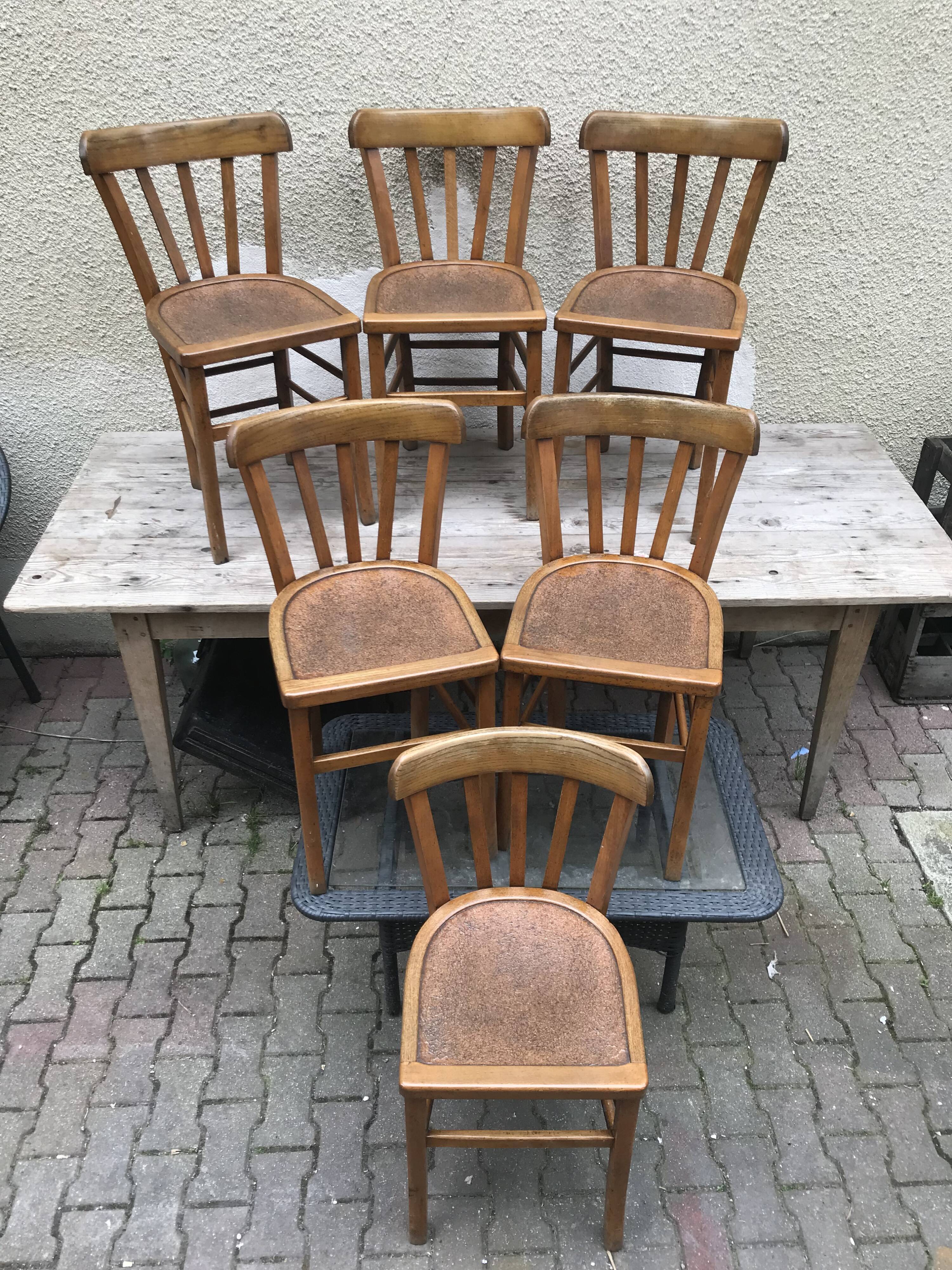 Set of 6 chairs bistro style baumann old 70s vintage wood