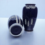 Pair of small vases decorated with Bamboo on a blue background
