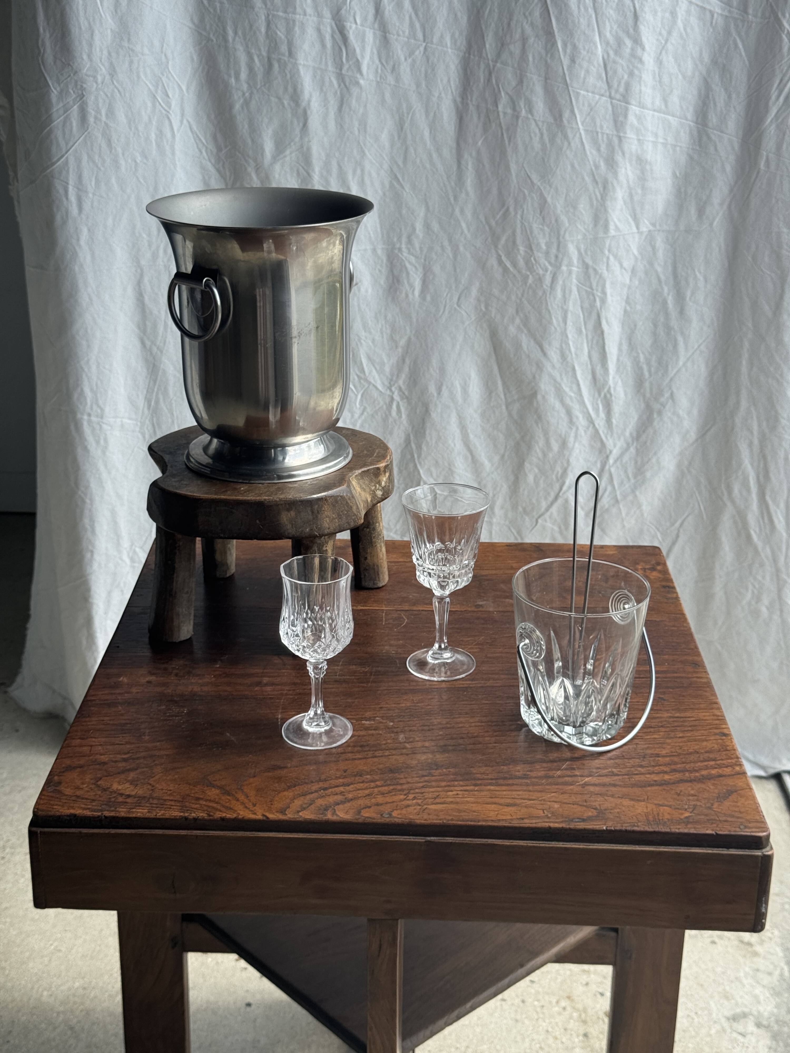 Small glass ice bucket with ladle H13.5