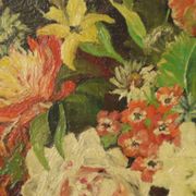 Flowers in Vase Still Life Painting Oil on Canvas Framed Signed