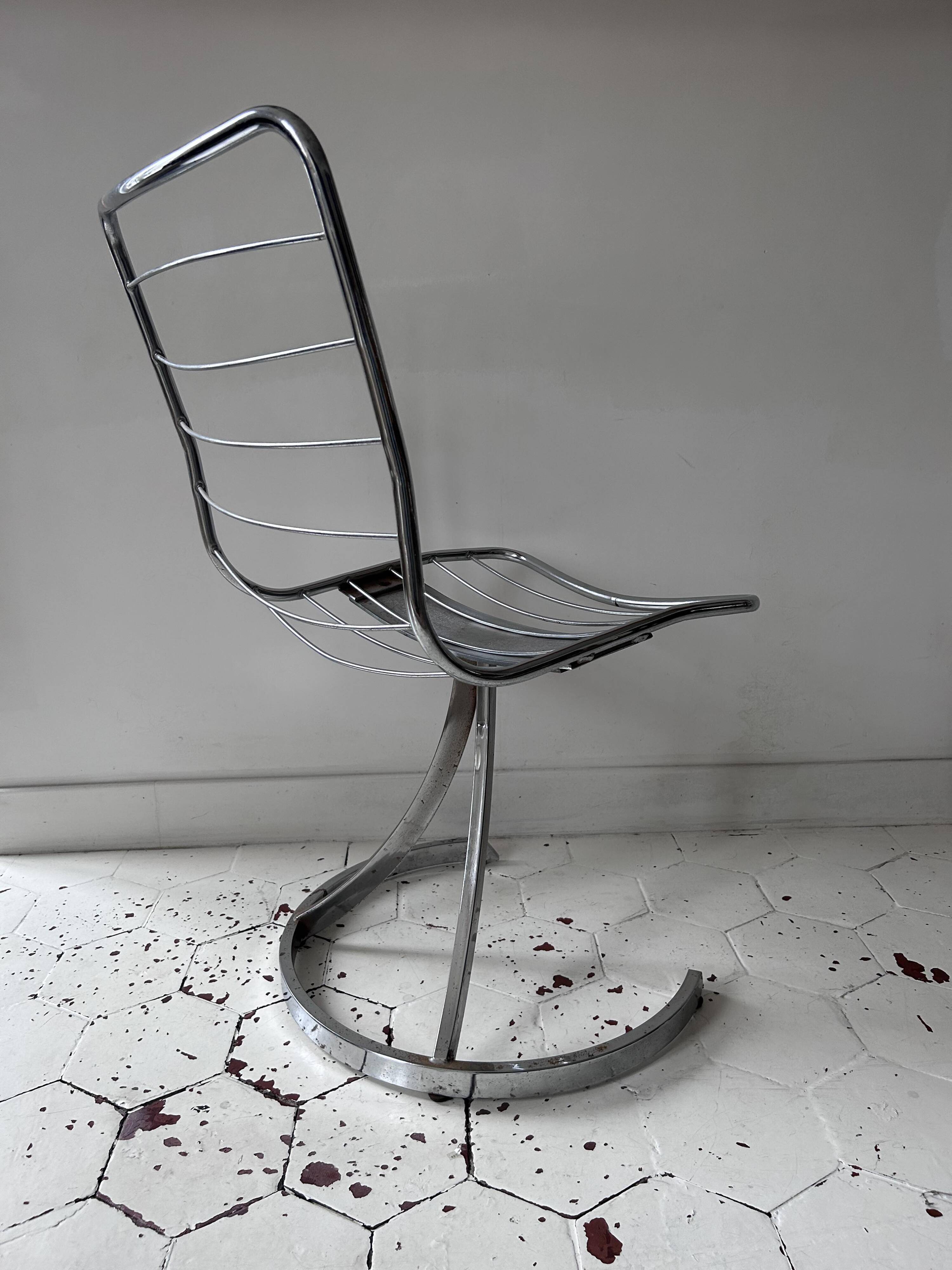 Set of 4 vintage chairs, chromed metal, France 1970