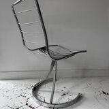 Set of 4 vintage chairs, chromed metal, France 1970