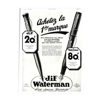 Affiche vintage années 30 Stylo Jif Waterman