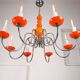 Lustre vintage orange Murano glass 8 bras