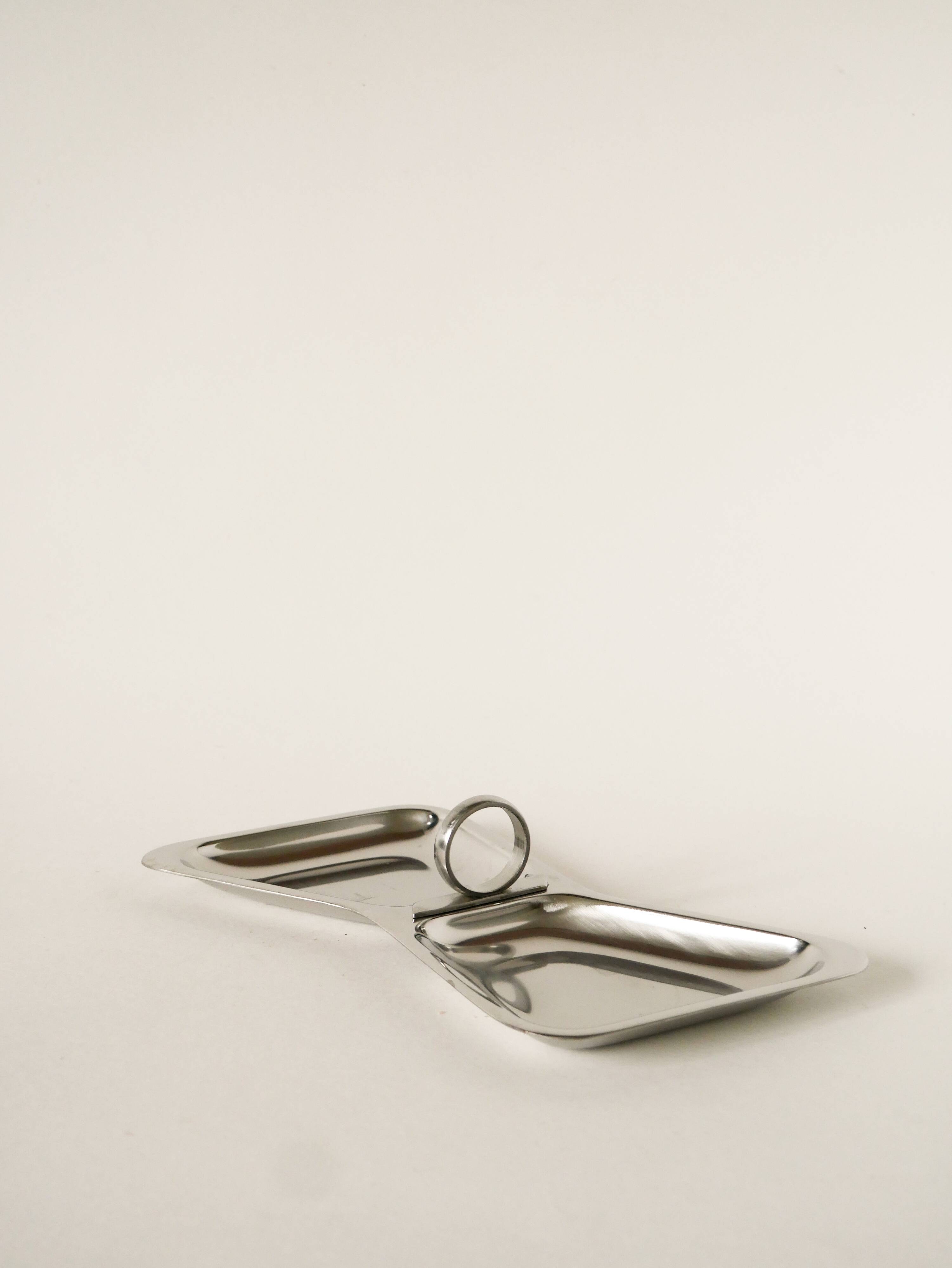 Small stainless steel dish with two compartments, Design, 1970