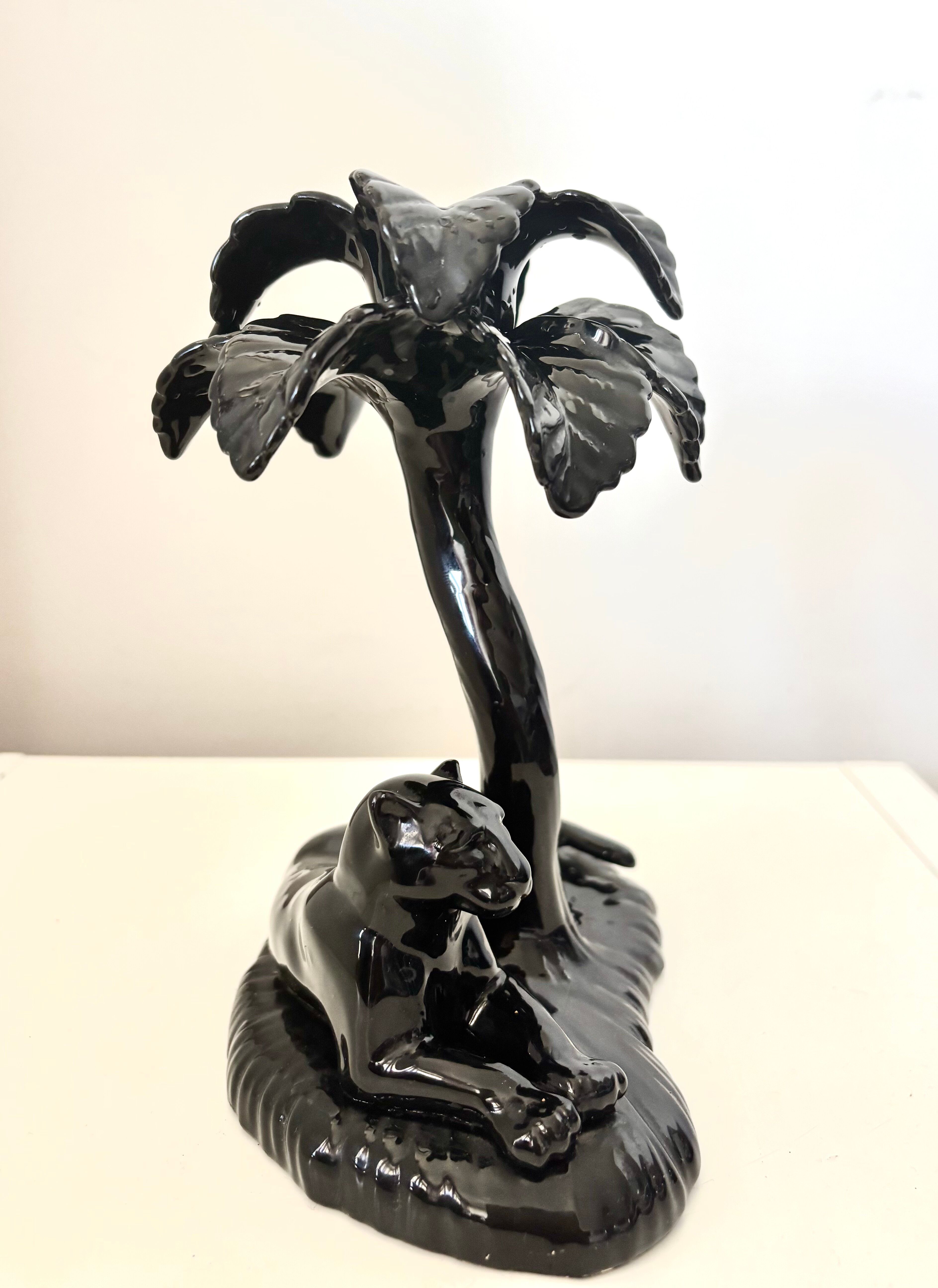 Black panther Art Deco candlestick