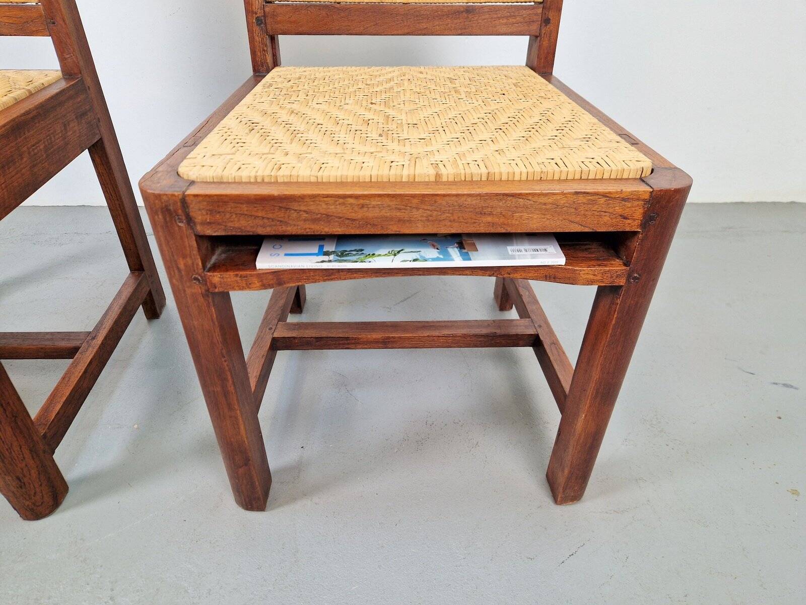 Dutch Art Deco Haagse School Oak and Rattan Webbing Chairs, 1930s, Set of 2