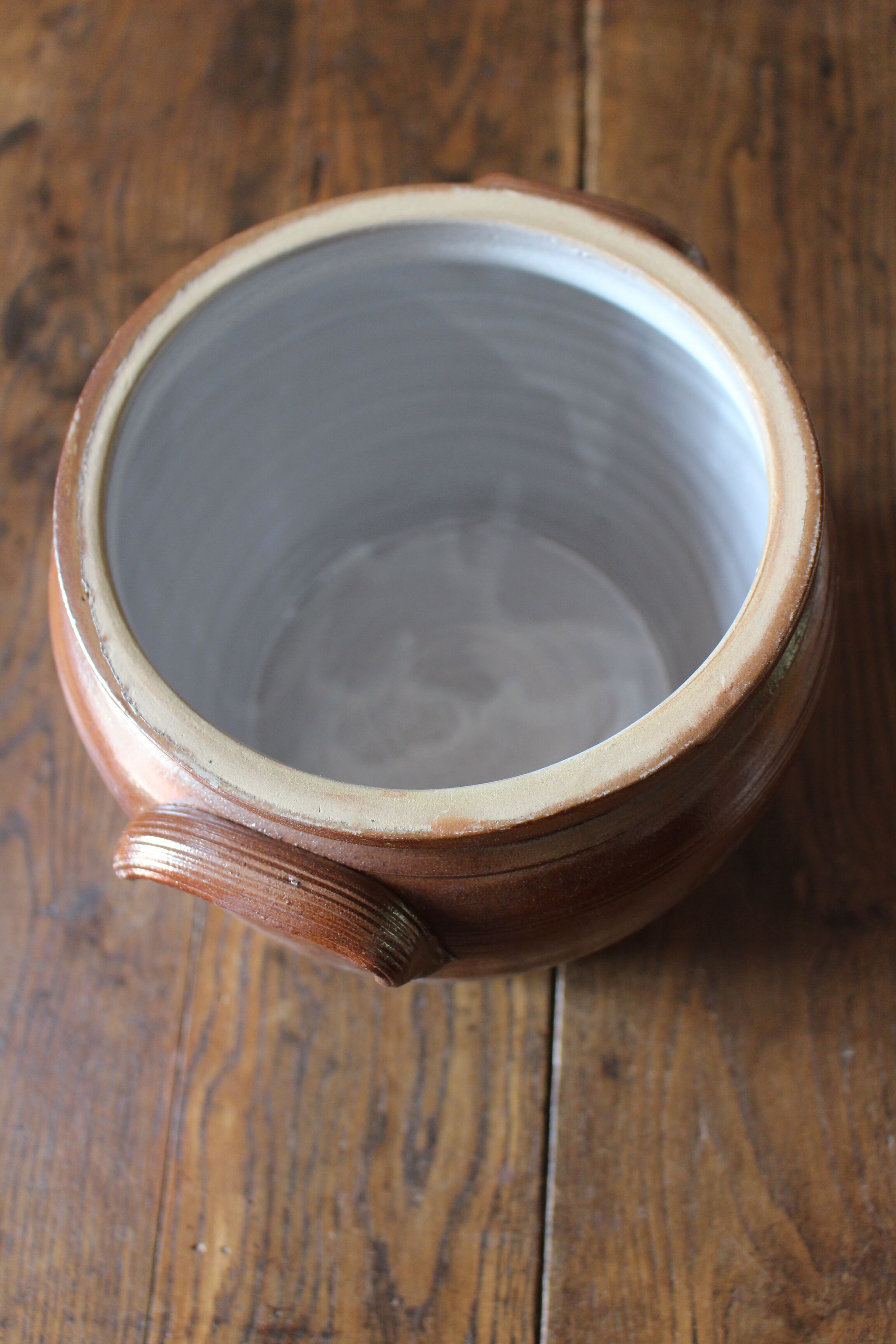 Brown terracotta pot two handles glazed interior