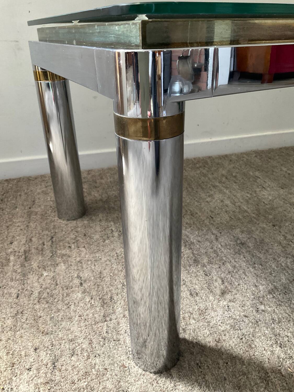 Vintage coffee table in brass and chrome metal from the 70s