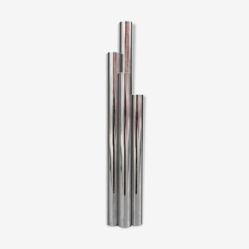 Vase tubes design métal nickelé 1980