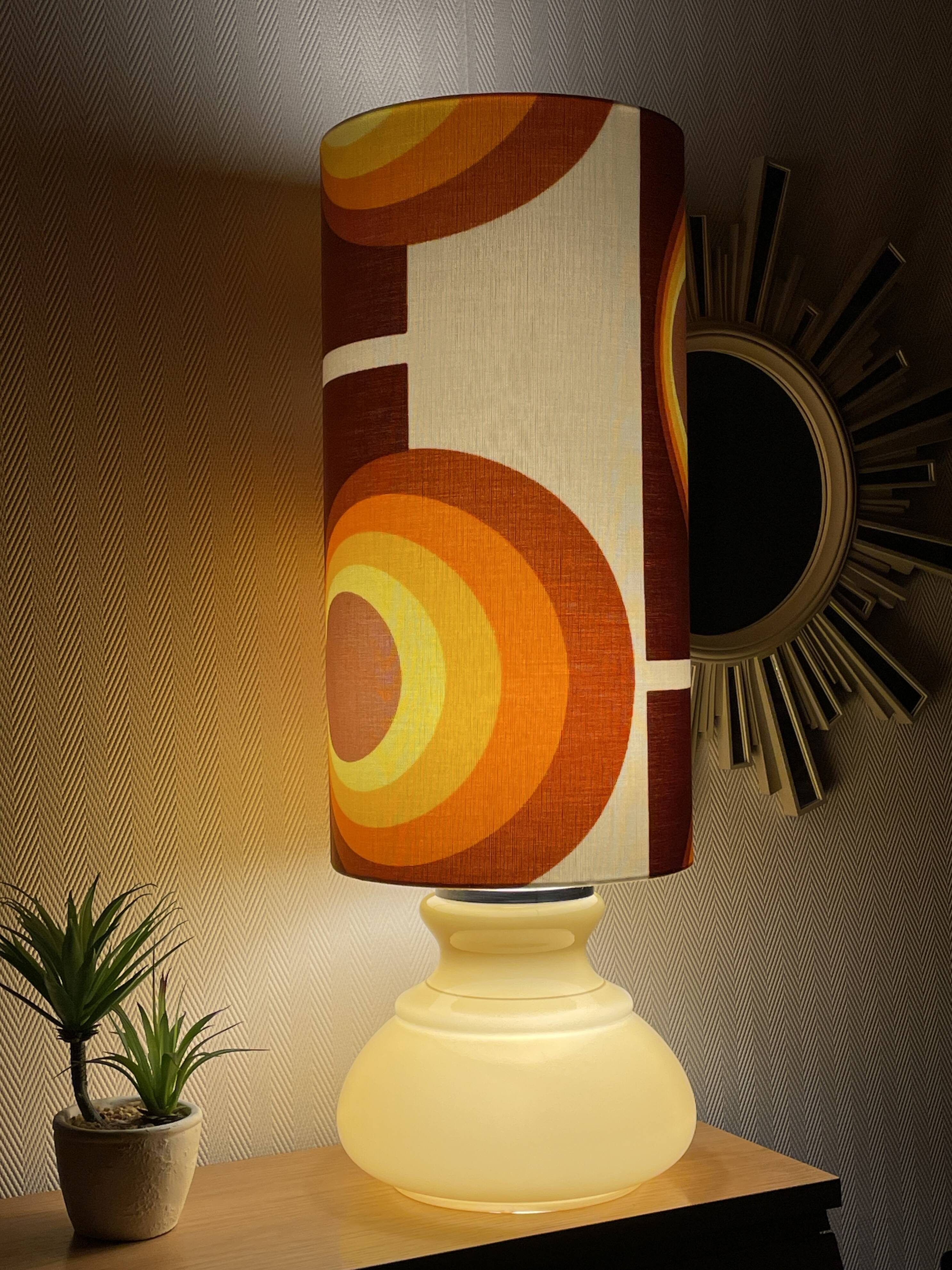 Beige opaline lamp Apollo J - 1970s retro fabric