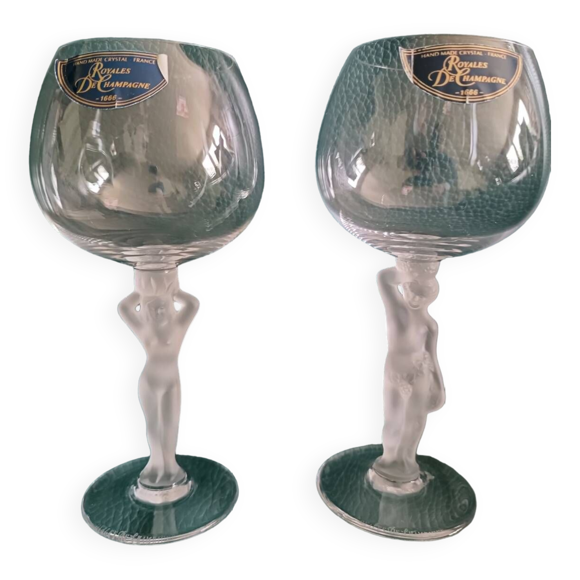 2 verres à eau en cristal de Royales de Champagne - Vénus et Bacchus