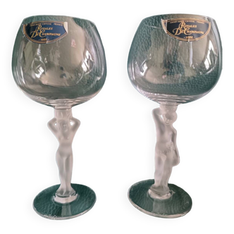 2 crystal water glasses from Royales de Champagne - Venus and Bacchus