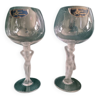 2 verres à eau en cristal de Royales de Champagne - Vénus et Bacchus