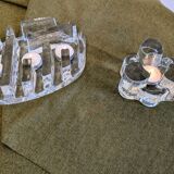 Brutalist cut glass candle holder