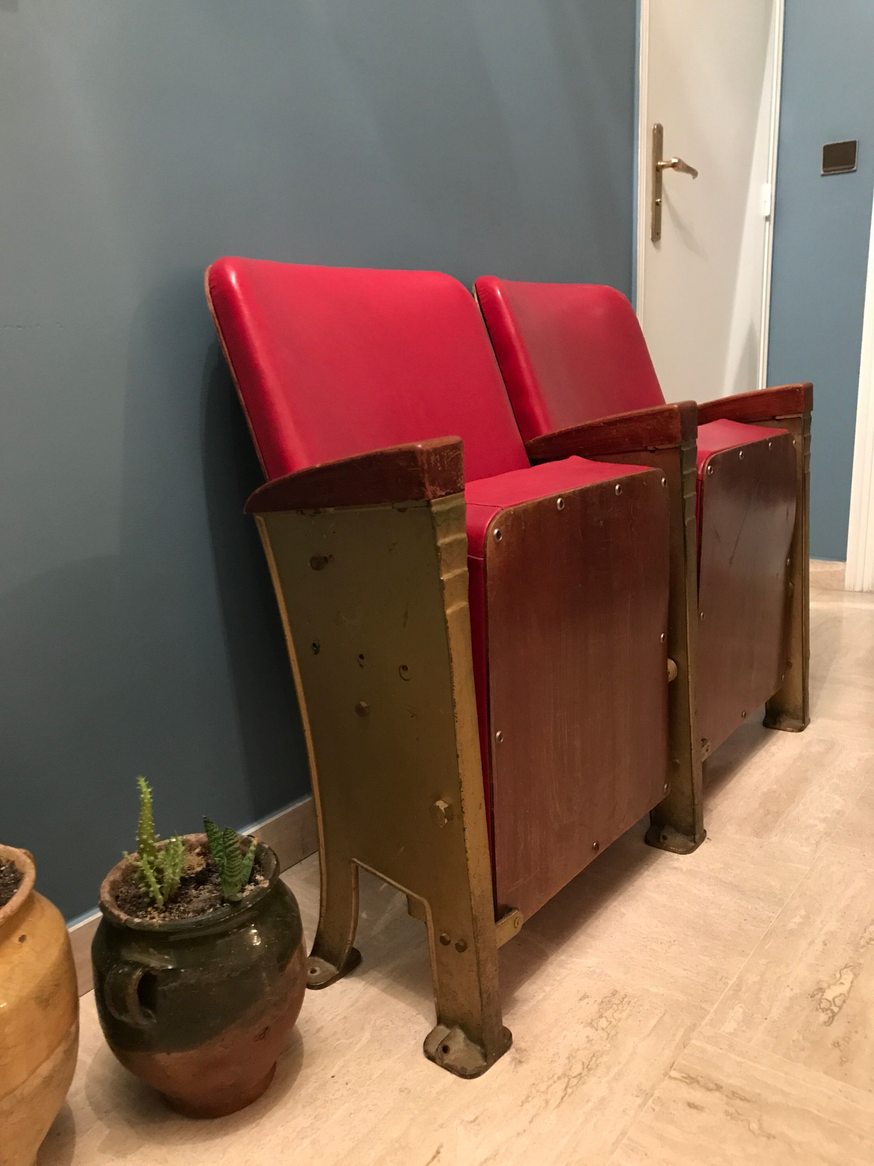 Pair 1950 1960 vintage cinema armchairs