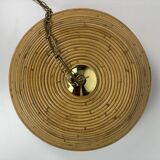 Midcentury Pencil Reed, Rattan, Bamboo and Brass Pendant Hanging Lamp, 1970