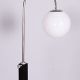 Lampadaire en chêne Art Déco restauré, nouvelle électrification, acier chromé, Tchéquie, années 1930