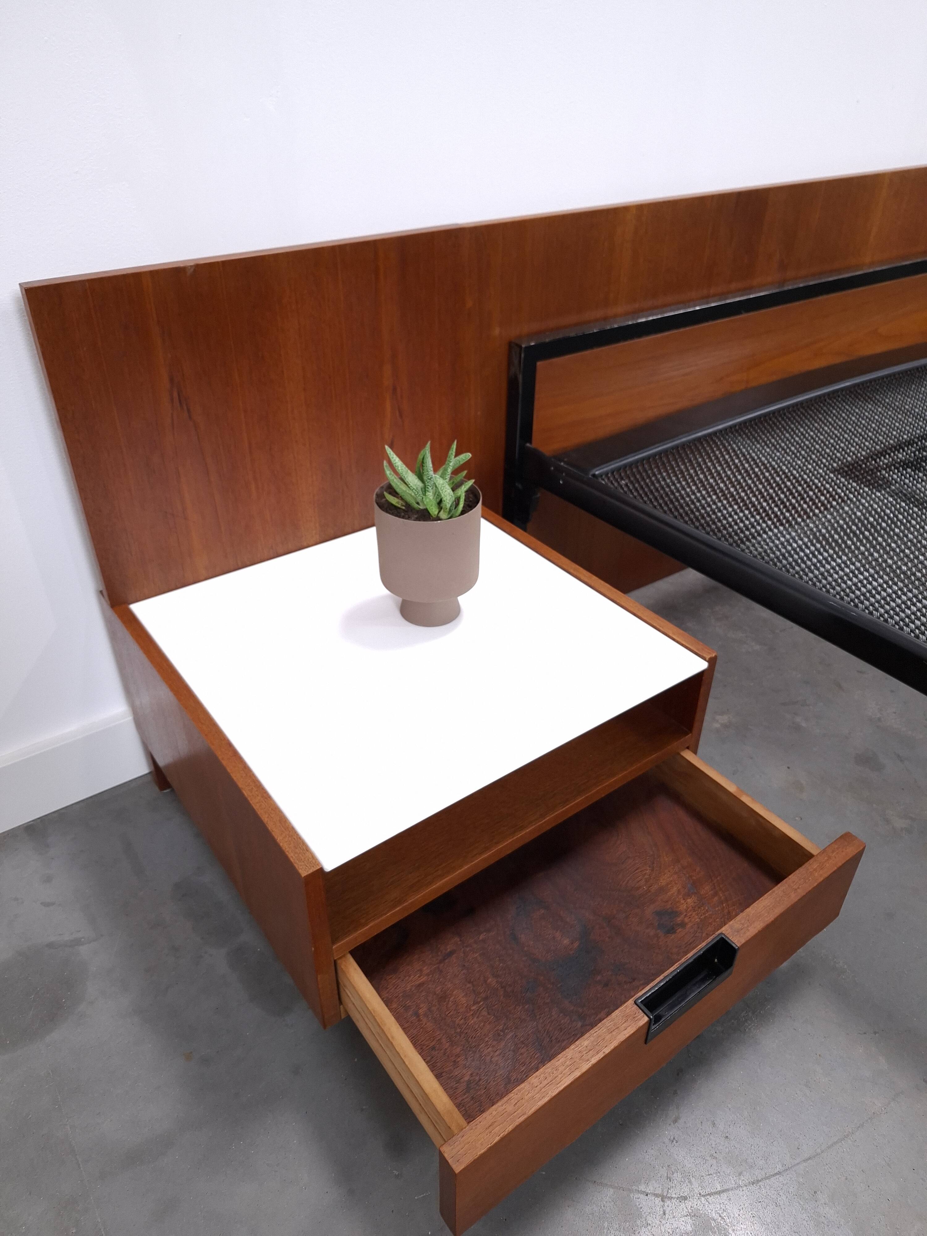 Two-person bed Japanese series Cees Braakman Pastoe and Auping with bedside table.