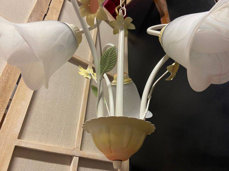 Antique Chandelier Ceiling Light Florentine Bouquet Floral Design 1970 Decorative Art No.2