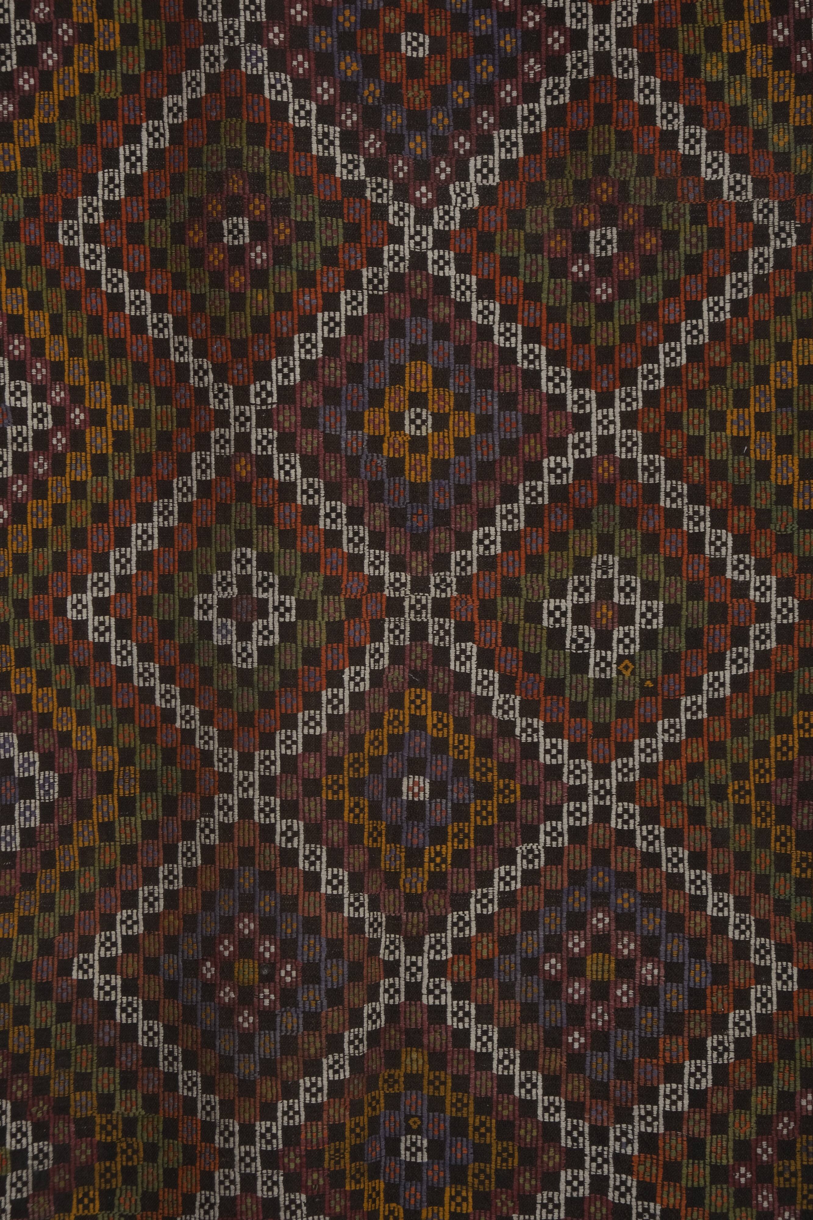 Turkish Geometric Jajim Flat-Weave Textile - Dining Room Kilim 5'3" X 8'10"