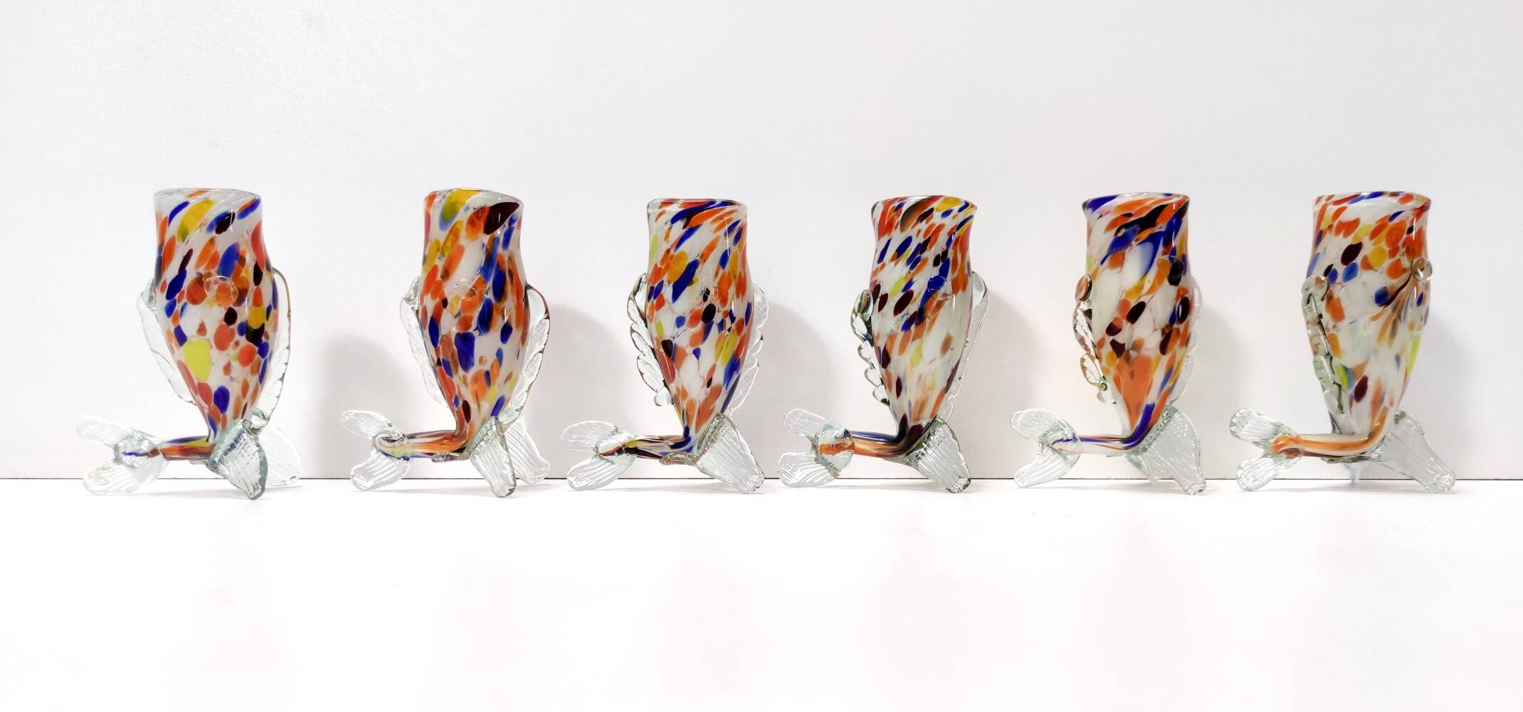Ensemble de six verres à boire multicolores en verre de Murano par Toso, Italie
