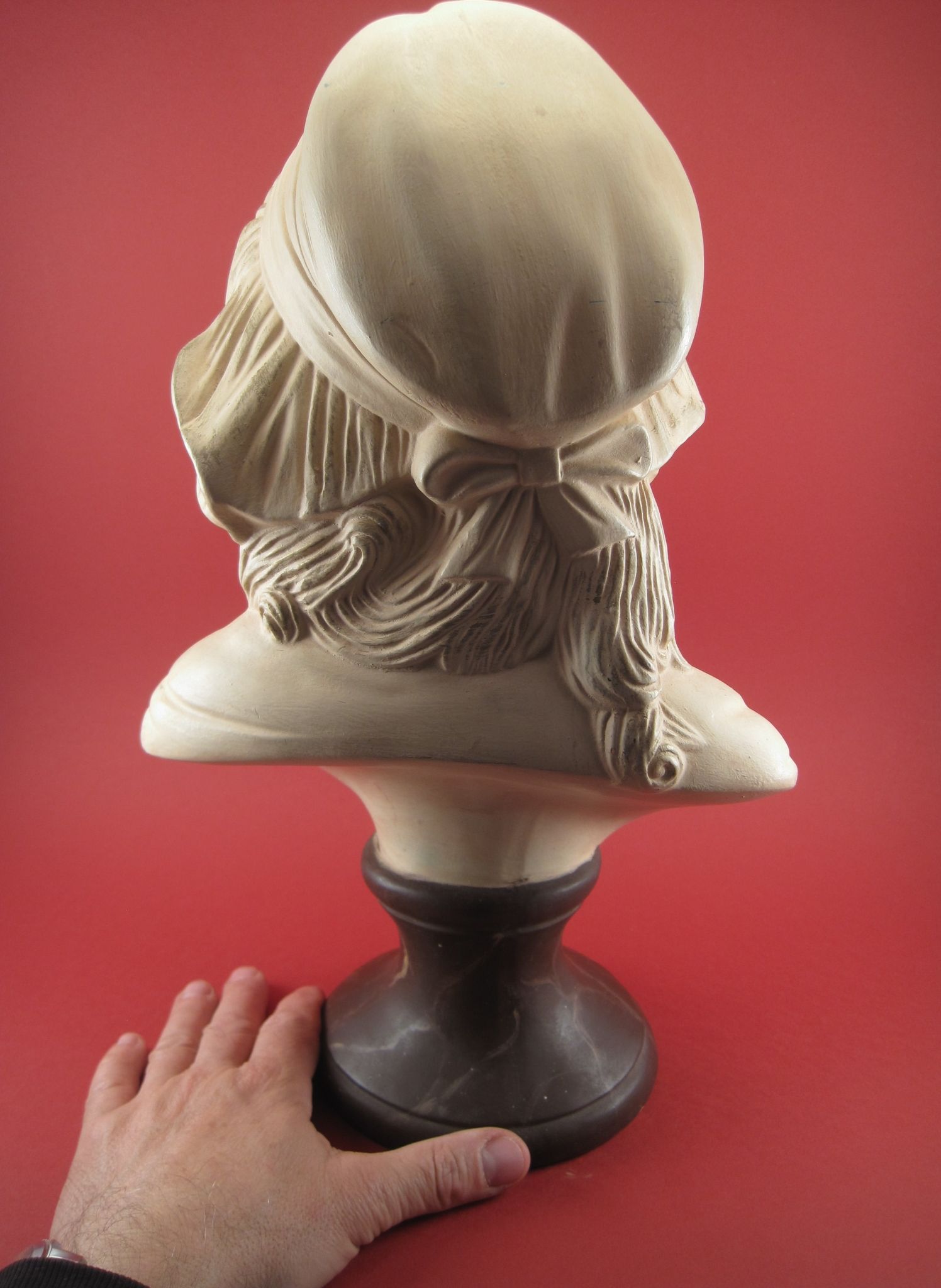Bust of a young girl in terracotta painted and signed, period early xx th