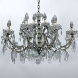 Mid-Century Maria Teresa crystal and brass large chandelier. Italy 1940s
