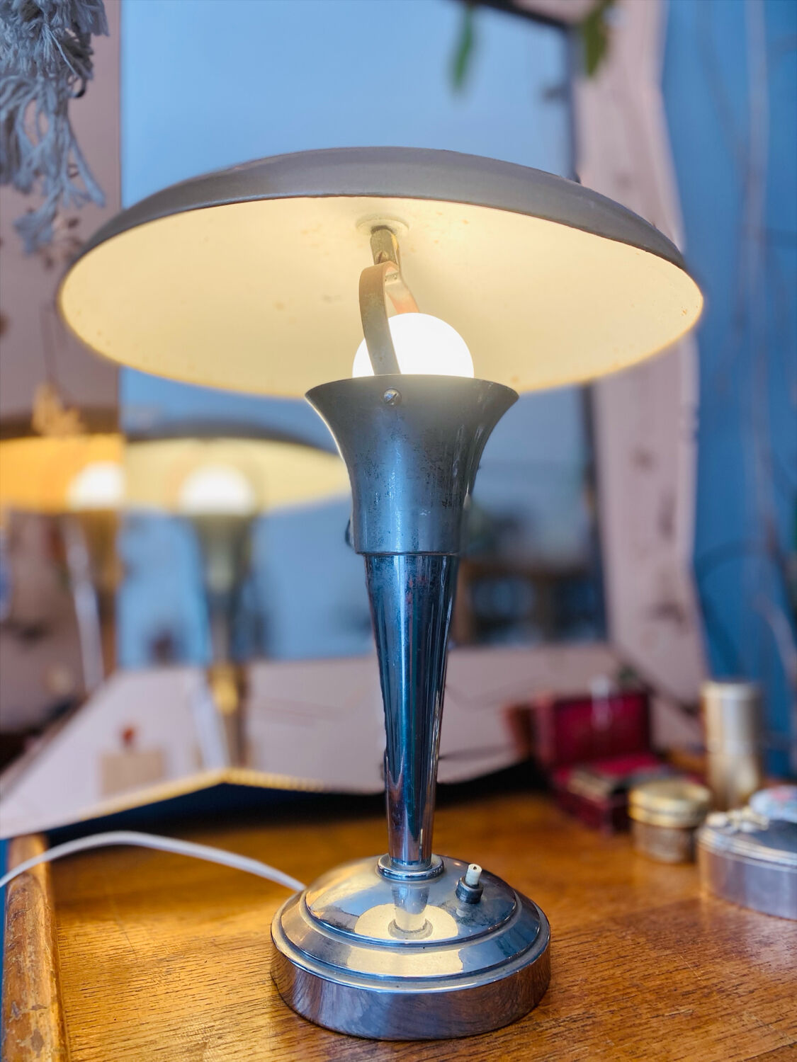 1950s metal mushroom lamp