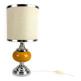 70's Orange Ceramic and Burlap Lamp