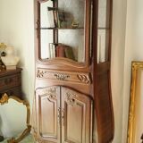 Curved display case in solid walnut, mid-20th century