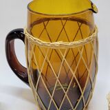 Vintage orangeade service in amber blown glass and wicker
