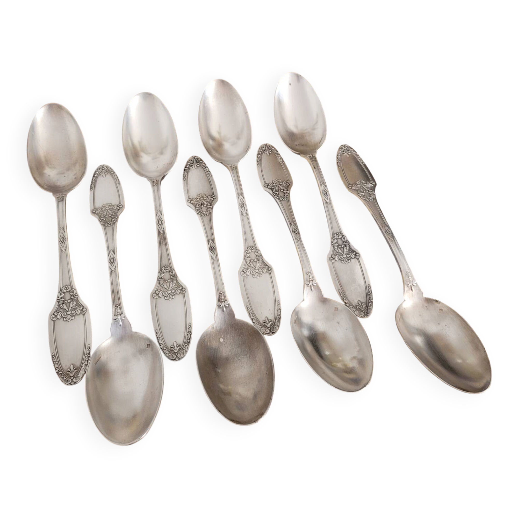 Set of 8 large silver-plated spoons in Boulenger antique style.