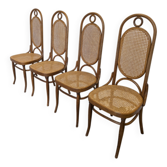 Set of 4 Vintage Bentwood Cane Dining Chair, Thonet Style, 1970s Yugoslavia