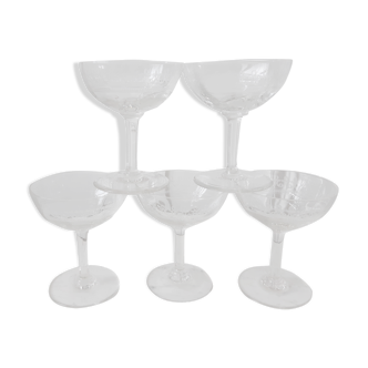 Lot of 5 champagne glasses engraved in 1920s crystal