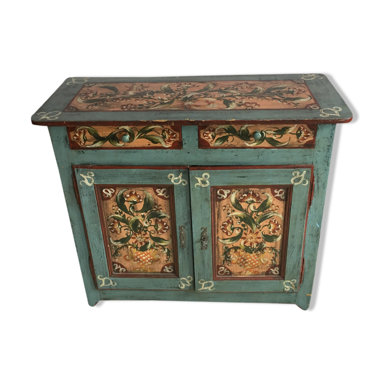 Parisian buffet with hand-painted patterns, 2 doors and 2 drawers.