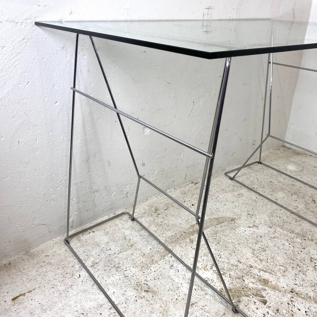 Minimalist glass and metal desk from the 1970s