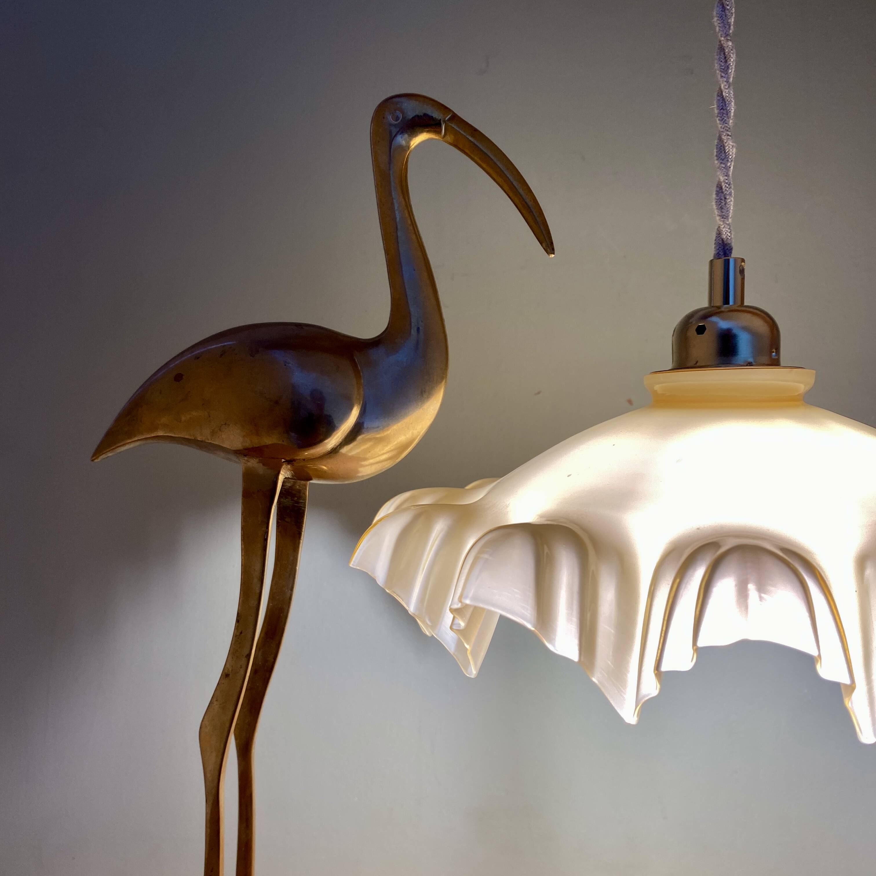 Vintage lampshade pendant light in pale yellow opaline
