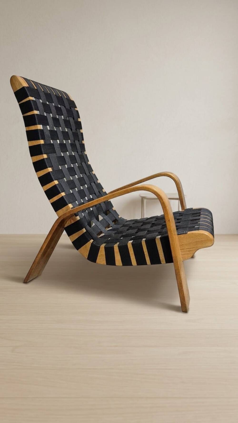Pair of mid-century woven wood armchairs, 1950s, Czechoslovakia, 68 × 90 × 100 cm