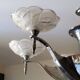 Lustre art déco en métal chromé et verre 6 bras de lumières